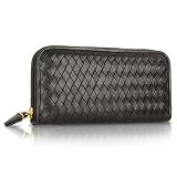 Fontanelli Women's Black Italian Woven Leather Concertina Zip Wallet
