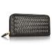 Fontanelli Women's Black Italian Woven Leather Concertina Zip Wallet
