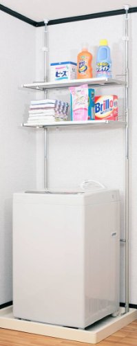 【ランドリー収納】防水パンに収まる省スペース　洗濯機ラック　棚２段
