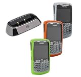 4 Pieces Combo of Green, Orange and White Silicone Skin Cover Case with Charging Pod for Blackberry Curve 8300 8310 8320 8330