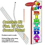Happy Birthday Feather Banner Flag Kit (Flag, Pole, & Ground Mt)