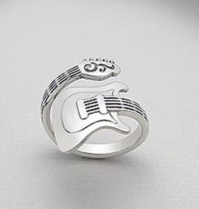 925 Solid Sterling Silver Bypass Guitar Ring Band Adjustable Size Beauty 6.75 Gram