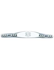 Sterling Silver Medical Alert ID Figaro Chain Bracelet - Length 8 Inch