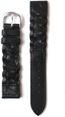 20mm Black Italian Handmade Braid Calfskin Leather Watchband with Nubuck Lining and S/S Buckle