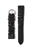 18mm Black Italian Handmade Braid Calfskin Leather Watchband with Nubuck Lining and S/S Buckle