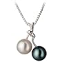 PearlsOnly Natalie Black and White 6-7mm AA Japanese Akoya Sterling Silver Pearl Pendant
