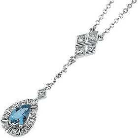 14K White Gold Aquamarine and Diamond Necklace by DivaDiamonds