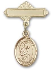 14K Gold Baby Badge with St. Isaac Jogues Charm and Polished Badge Pin