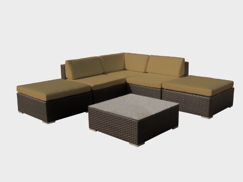 LACANAU Outdoor Patio Wicker Furniture 6pcs All Weather Couch sofa Set Beige cushions