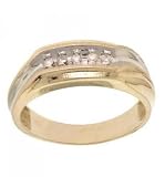 Solid Yel White Gold Mens Wedding Band Ring w/ Diamond