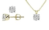 1.00 carat ct tw Round Diamond Solitaire Pendant and Stud Earrings Screw Back Set in 14K Yellow Gold (D Color I Clarity, 16 in or 18 in inches length, 0.33 carat each stone)