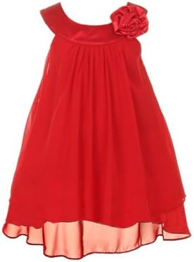 Soft & Flowy Chiffon Pageant Holiday Flower Girl Party Dress - Red 2