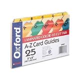 Oxford 05827 A-Z Laminated Manila 5 x 8 Index Card Guides, Asst. Color 1/5 Cut Tabs, 25/set