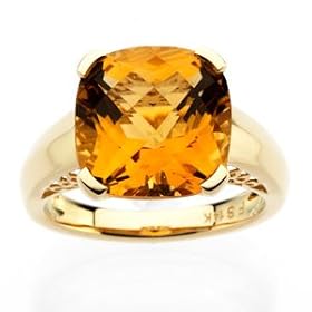 Buy 14K Yellow Gold Genuine Checkerboard Citrine Ring by Shula NY