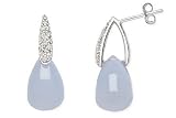 10 3/8 Carat Blue Chalcedony and Diamond 14K White Gold Earrings