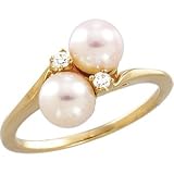 06.00 Mm 14K Yellow Gold Cultured Pearl And Diamond Ring