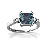 14K White Gold Square Created Alexandrite Art Deco Ring Size 6