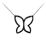 Studio 925 Tattoo Black Diamond CZ Butterfly Sterling Silver Necklace (Length 16 inches)