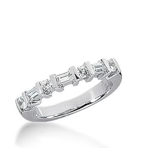 Diamond Wedding Ring 4 Round Stone 0.07 ct 3 Straight Baguette 0.10 ct Total 0.58 ctw. 474-WR1929 - Size 9.75
