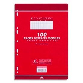Lot de 5 Feuillets mobiles 21x29,7 cm 200 pages petits carreaux blancs papier 90g Sous étuis CONQUERANT SEPT