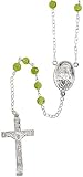 Sterling Silver 30 inch Rosary Necklace w/ 6mm Natural Peridot Beads, Blessed Virgin Mary & Sacred Heart of Jesus Rosary Center