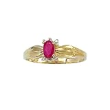 10K Yellow Gold 0.01 ct. Diamond and 5 x 3 MM Oval Shaped Ruby Ring