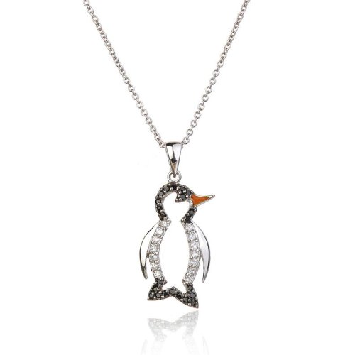 Sterling Silver Cubic Zirconia Penguin Pendant by Cheline, 18"