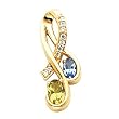 14K Yellow Gold Sky Blue Topaz, Peridot and Diamond Pendant