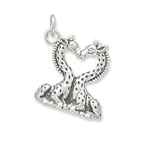Heart Shaped Kissing Giraffes Charm Sterling Silver