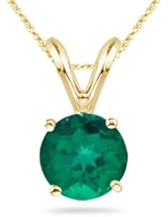1.75 Cts of 8 mm AAA Round Russian Lab Created Emerald Solitaire Pendant in 14K Yellow Gold