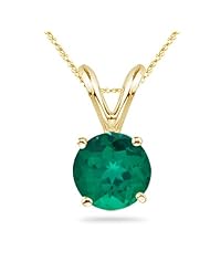 1/2 (0.46-0.55) Cts of 5 mm AAA Round Russian Lab Created Emerald Solitaire Pendant in 14K Yellow Gold