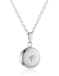 Childrens-Baby Sterling Silver Diamond Round Locket Necklace, 13"