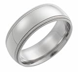 Palladium Domed Double Milgrain Comfort Fit Wedding Band, 8mm wide
