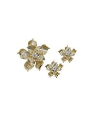 Nickel Free Sterling Silver Pendant & Earring Sets 14K Gold Plated Flower CZ Set