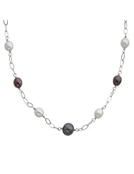 Black and Grey Cultured Pearl and Chain Link Necklace