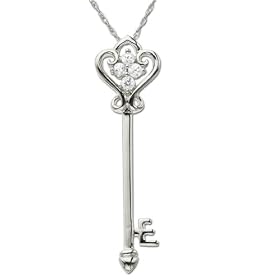 10k White Gold White Sapphire Key Pendant, 18'' by Amazon.com Collection