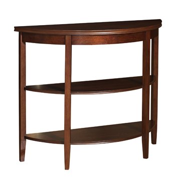 Crescent Console Sofa Table with Shelves in Cherry Finish