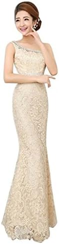 Izarale One Shoulder Mermaid Lace Evening Dress Cocktail Party Prom Bridesmaid Gowns Champagne Size 10