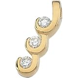 14K White Gold Three 3 Stone Diamond Pendant