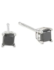 14k White Gold Princess-Cut Black Diamond Stud Earrings (1/2 cttw)