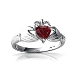 14K White Gold Heart Genuine Ruby Celtic Claddagh Ring