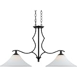 Quoizel SR237IN Sarah 2-Light Island Chandelier with Opal Etched Glass Shades, Iron Gate