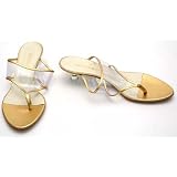 Bruno Magli Gold Plastic Kitten Heel Thongs Slides Shoes 10 at Bruno Magli