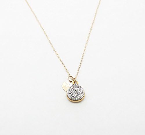 Gold Heart Initial With Druzy Pendent Necklace, Personalized Necklace, Bridesmaid Gift