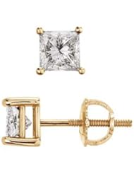 14k Gold Princess Cut Prong Diamond Earring Stud (0.60 cts.tw.)