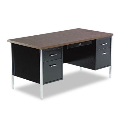 Double Pedestal Steel Desk - 60w x 30d x 29-12h WalnutBlack