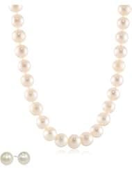 Stainless Steel 9-10mm Freshwater Cultured Pearl Necklace and Earrings Jewelry Set