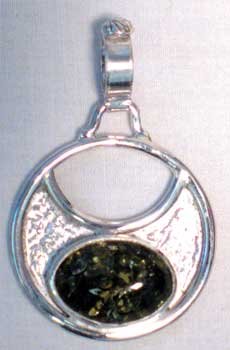 Cresent Moon With Green Amber Stone