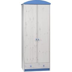 Steens 1781010244 Kleiderschrank Harry 186 x 78 x 51 cm white wash Kiefer massiv und blau MDF