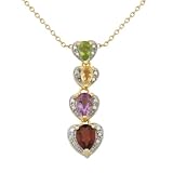 18k Yellow Gold Plated Sterling Silver Multi-Gemstone and Diamond Accent Linear Heart Pendant Necklace, 18